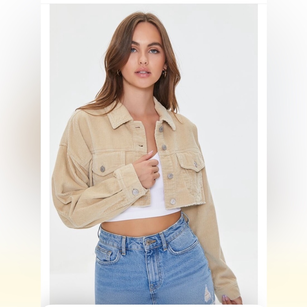Cropped Frayed Tan Corduroy Jacket
